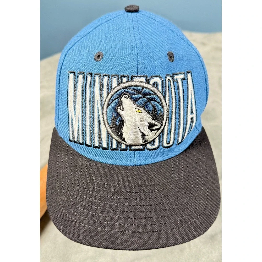 Minnesota Timberwolves Snapback Hat Adidas Blue Black Wolf Logo NBA